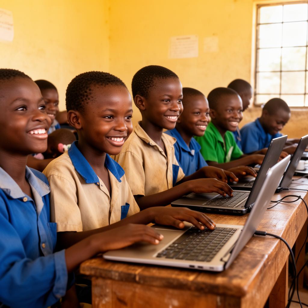 Enfants et orphelins apprenant l'informatique dans une salle de classe