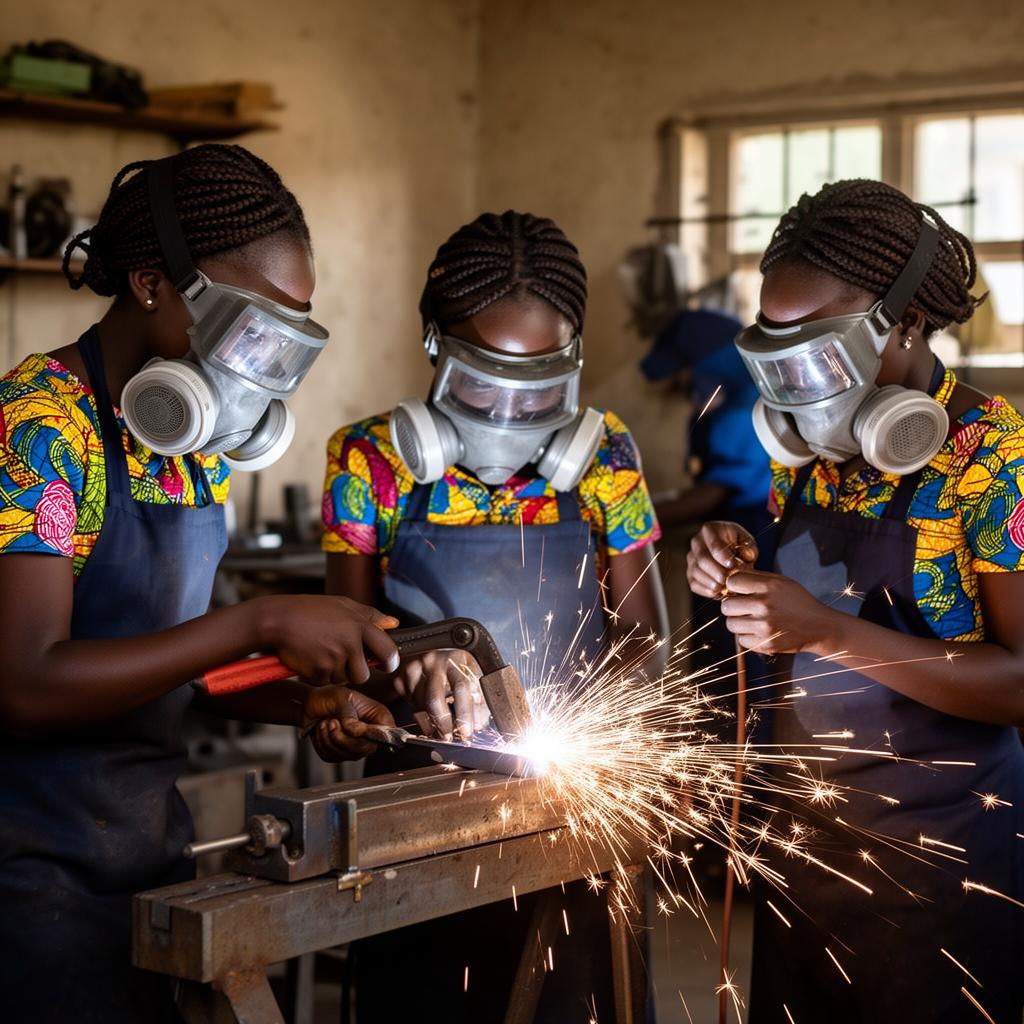 Jeunes femmes apprenant la soudure dans un centre de formation professionnelle